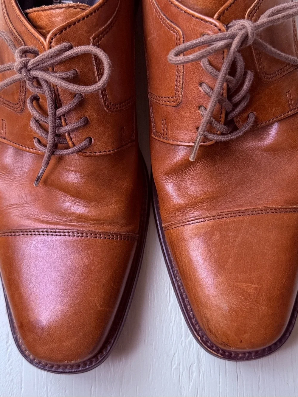 Johnston & Murphy Cognac Leather Cap-Toe Derby Shoes Sz 9/5M